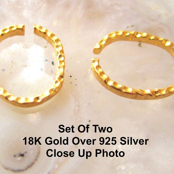 Set Of 2 Gold Vermeil Oval Open Jump Ring, 12mm x 10mm Artisan Textured Connector Jewelry Links, Rustic 18K Gold Sterling Silver