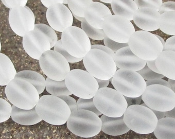 Matte Natural Clear Quartz Gemstone Beads,  8mm x 6mm Barrel Oval, Frosted Gemstone 1 Strand