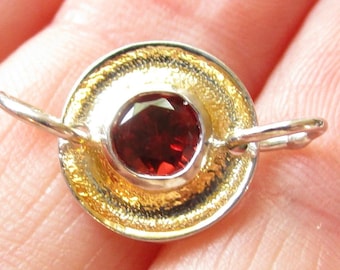 Mixed Metal Garnet Spacer Connector, 925 Silver 18K gold Two Tone, Gemstone Pendant Link,