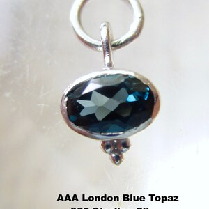 London Blue Topaz Gemstone Sterling Silver Charm, Tiny Oval Gemstone Pendant, Birthday Birthstone Gift, 925 Silver Pendant