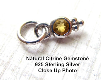 Tiny Round Sterling Silver Citrine Charm, Small Gemstone Pendant, DIY Dainty Necklace, November Birthstone