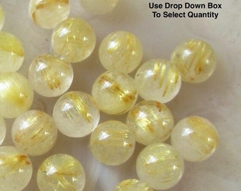 30 Off SALE Gold Rutilated Quartz Cabochon 6mm Round, Loose Gemstone Natural Tourmalated Quartz, 6mm Round Cabochon