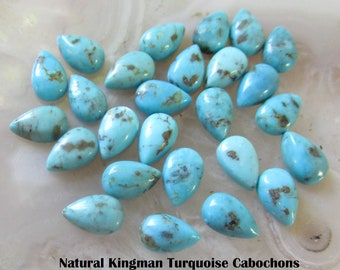 Natural Kingman Turquoise Cabochon, Teardrop Pear 5mm 8mm Gemstone Cabochon, 1 Gemstone, Calibrated Flat Back Gemstone #T5