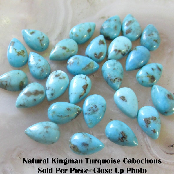 Natural Kingman Turquoise Cabochon, Teardrop Pear 5mm 8mm Gemstone Cabochon, 1 Gemstone, Calibrated Flat Back Gemstone #T5