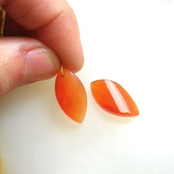 Firey Carnelian TWISTED Marquis  Briolettes MATCHED PAIR Custom