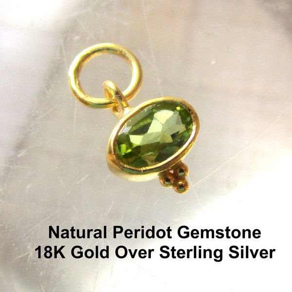 AAA Peridot Oval Charm, 18K Gold Vermeil 925 Sterling Silver, Minimalist Tiny Gemstone Pendant, August Birthstone, DIY Dainty Necklace