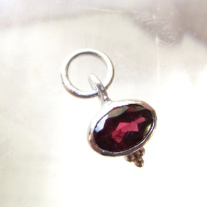 Sterling Silver Garnet Solitaire Gemstone Charm, Dainty Tiny Oval Pendant, Small Birthstone Gift Charm