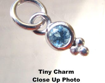 AAA Swiss Blue Topaz Charm, Tiny Sterling Silver Gemstone Pendant, December Birthstone