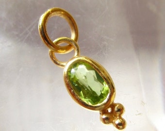 AAA Peridot Gemstone Charm, 18K Gold Vermeil Sterling Silver, Tiny Gemstone Oval Dainty Pendant, August Birthstone Gift