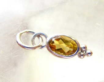 AAA Citrine Solitaire Sterling Silver Charm, Tiny Oval Gemstone Pendant, November Birthstone, Natural Citrine