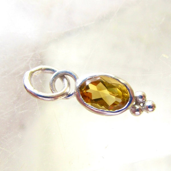 AAA Citrine Solitaire Sterling Silver Charm, Tiny Oval Gemstone Pendant, November Birthstone, Natural Citrine