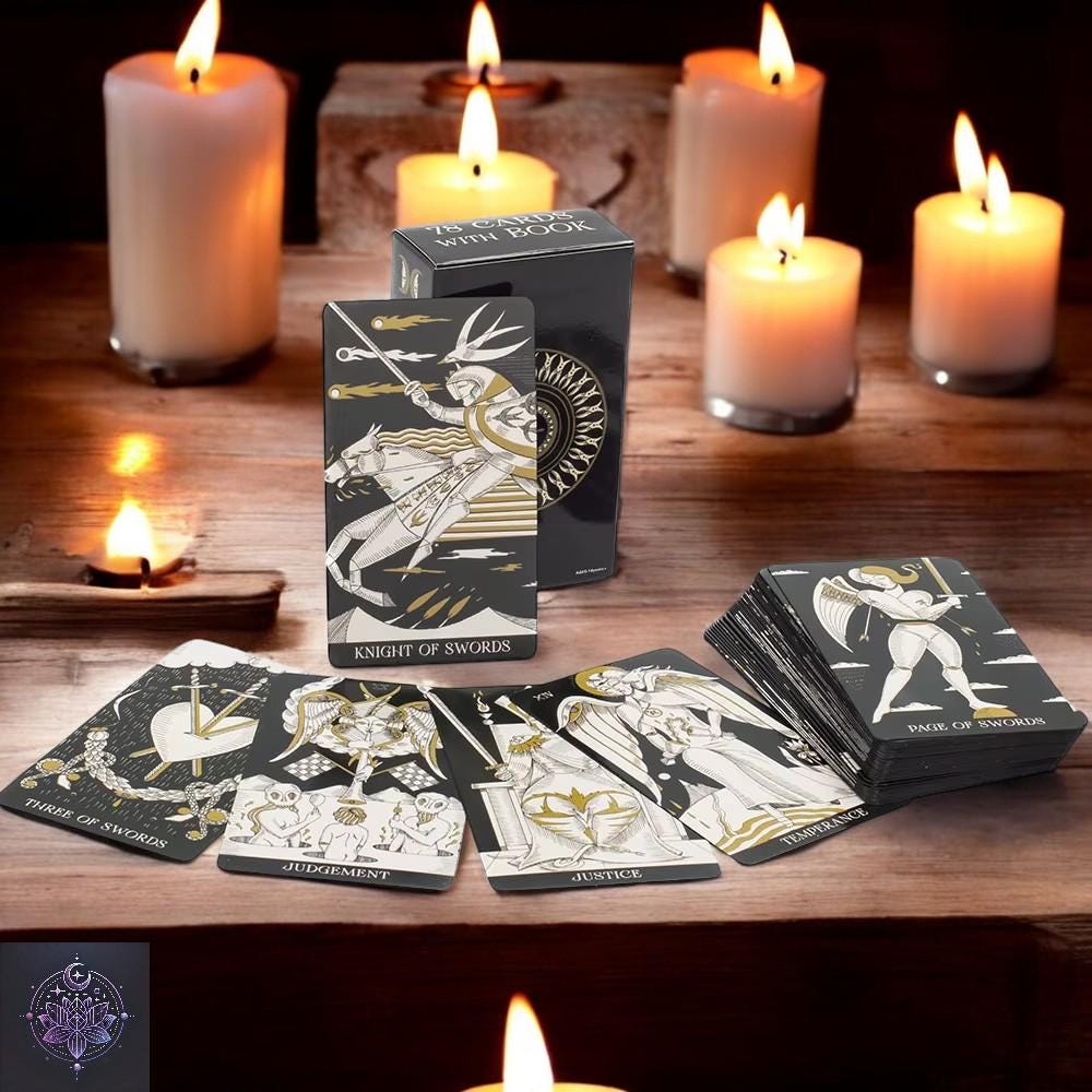 Tarot Deck With Guidebook, Black Tarot Deck Cards 78 Cards, Mystical ...
