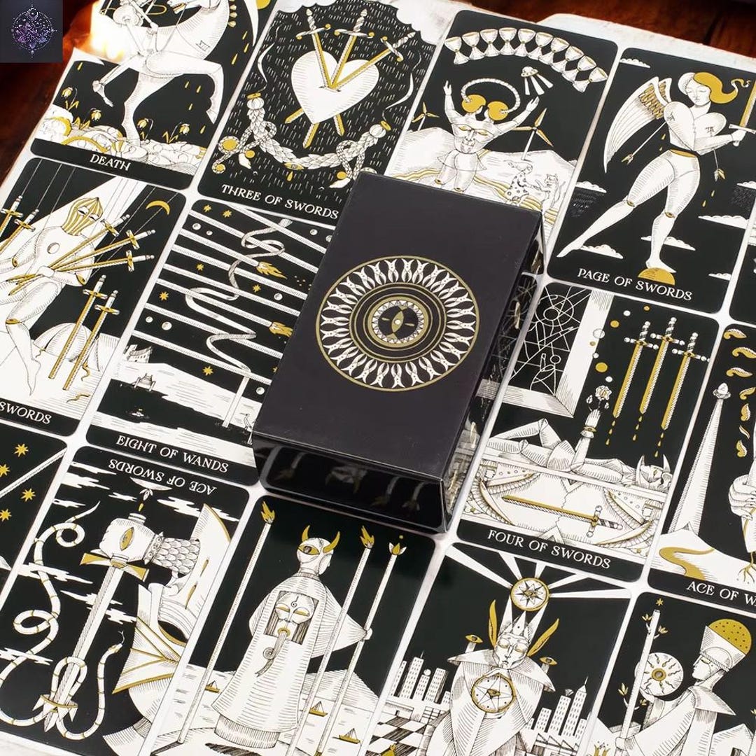 Tarot Deck With Guidebook, Black Tarot Deck Cards 78 Cards, Mystical ...