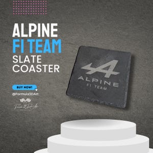 Alpine F1 leisteen onderzetter - Duurzame leisteen onderzetter met rubberen stippen om je tafel te beschermen, gegraveerd met het Formule 1-teamlogo