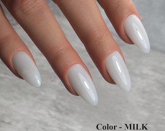 Milky White Bridal Press On Nail Almond Shape Wedding Nails Hard Gel Nails