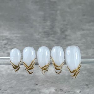White & Gold Bridal Press On Nails: Wedding Acrylic Nail Set