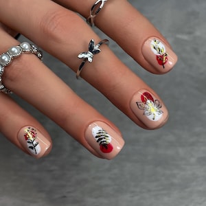 Elegant Fall Nails - Short Autumn Press On Nails, Leaves & Gold Foil