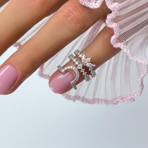 Crystal Nail Ring – Adjustable Fingertip Jewelry | Cuticle Ring for Nail Art, Silver or Gold Gift for Her