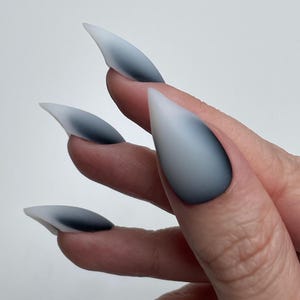 Claw Nails Black and White Ombre – Gothic Stiletto Press On Nails, Matte Fade Fake Nails for Halloween, Cosplay & Everyday Wear