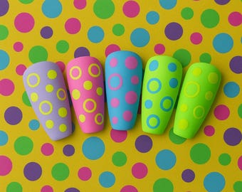 Polka Dot Press On Nails: Colorful Reusable Nail Set
