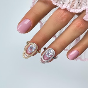 Crystal Fingertip Nail Ring – Adjustable Gold or Silver Cuticle Ring – Statement Nail Jewelry – Reusable & Wudu-Friendly Gift for Her