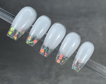 White Ombre Glitter French Tip Press On Nails: Bridal Fake Nails