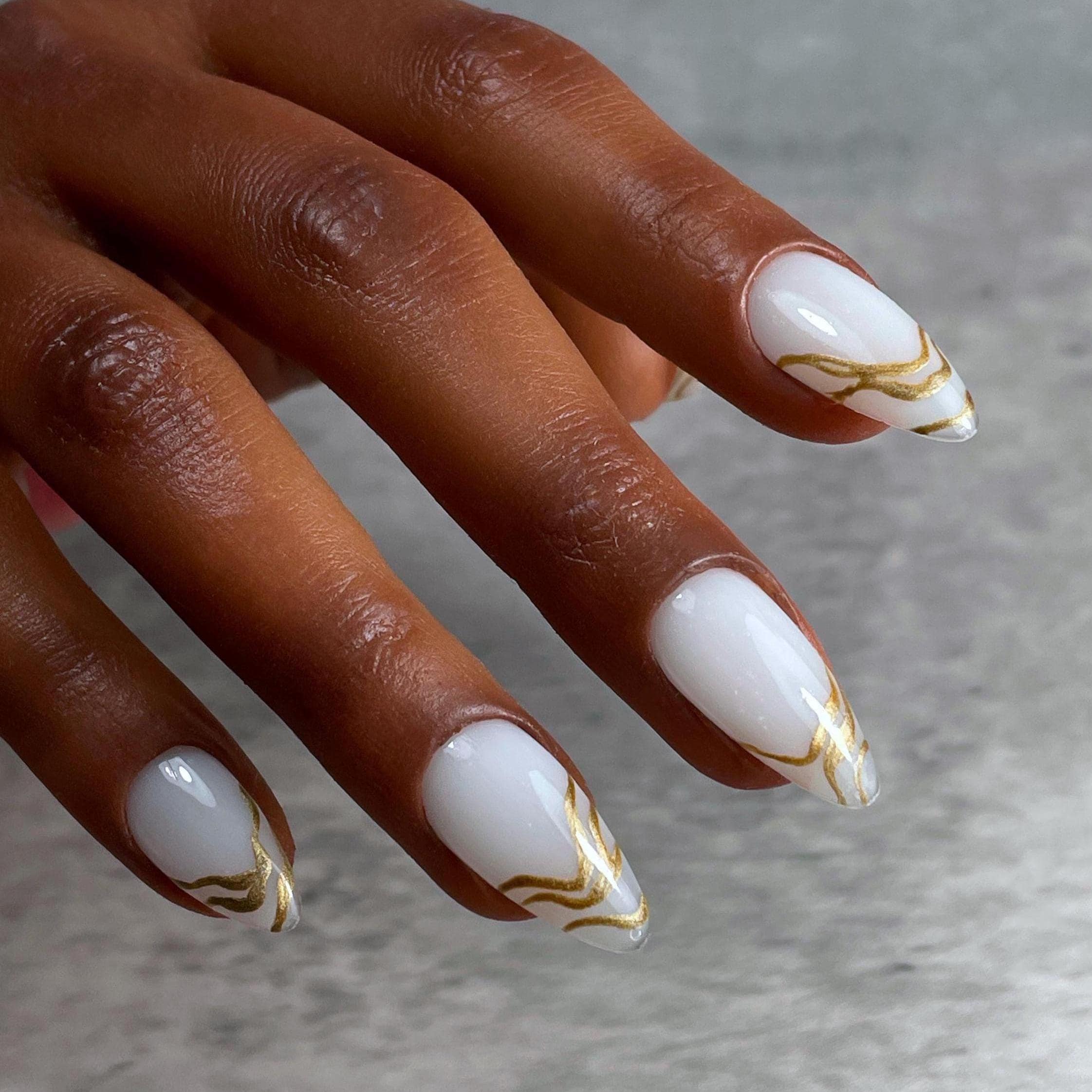 nails for white and gold dress Milky French Tip Press On Nails: Gold, Elegant Short white and gold nails short