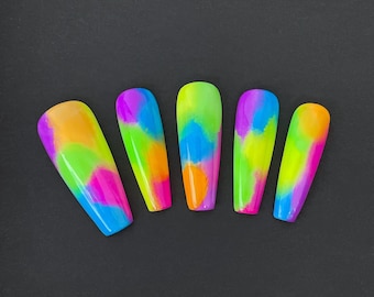 Rainbow Press On Nails: Handmade Gel Nail Art