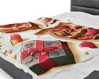 Valentine's Day Velveteen Plush Blanket, Chocolates & Presents Throw
