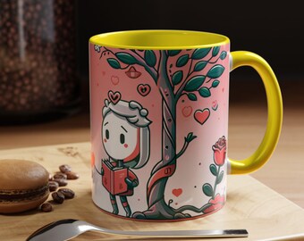 Robot Love Accent Coffee Mug - Valentines Gift, 11oz, 15oz, Cute Kitchen Decor, Robot Lover Mug, Unique Coffee Cup