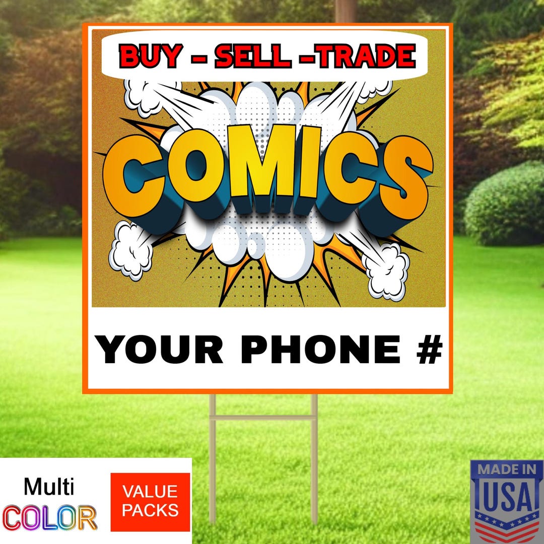 Comics Buy Sell Trade - Yard Signs - 10 Pack Custom Personalize PHONE ...