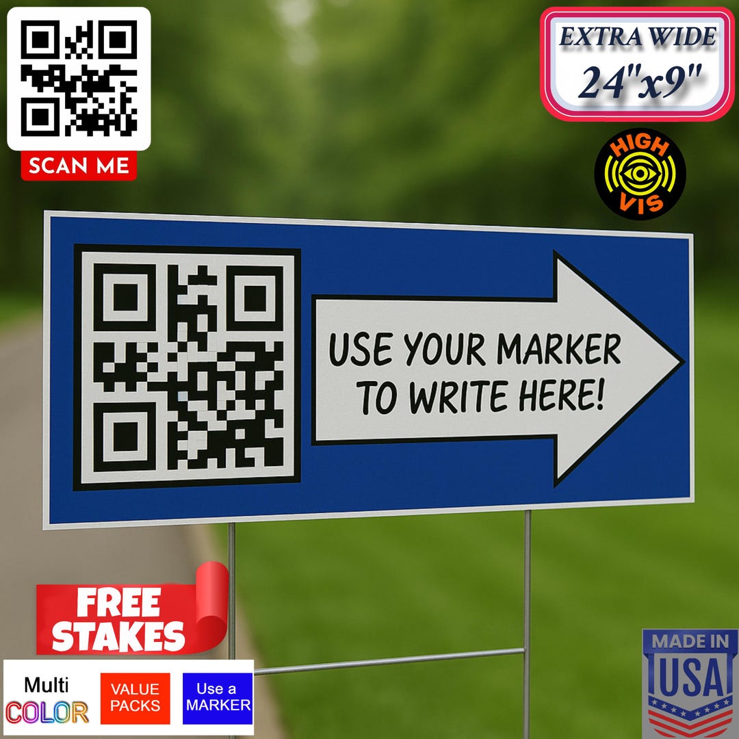 PERSONALIZED QR Code Yard Sign W/ Arrow | Custom Text | High-vis Red ...