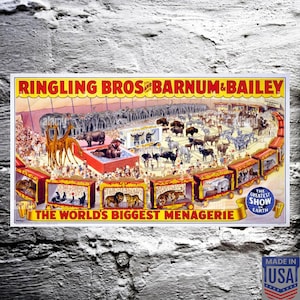 Ringling Bros Barnum & Bailey Circus Poster 1944 - Bill Bailey Menagerie -21.7”x12”- Vintage 3D Textured Aluminum Poster - Made in USA