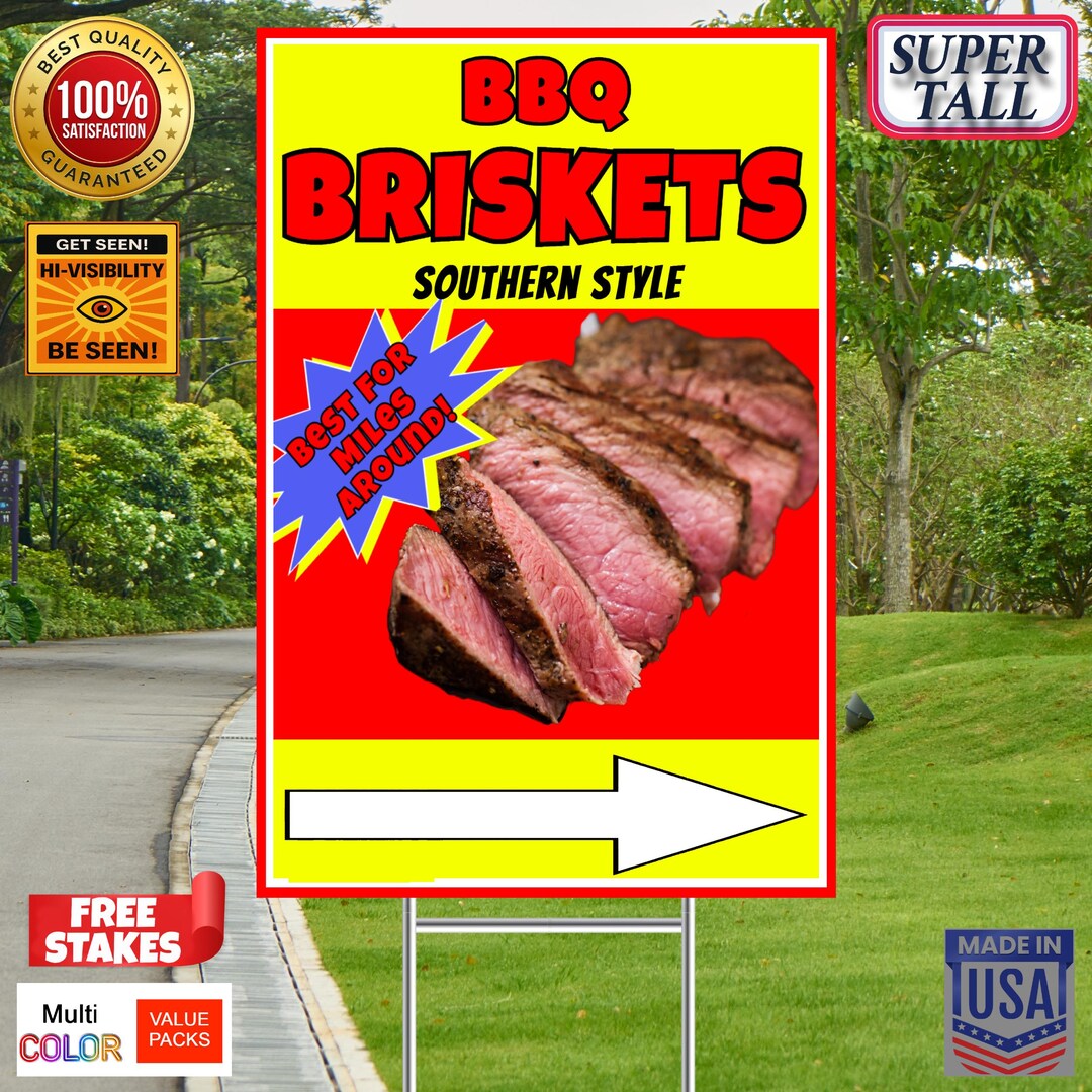 BBQ BRISKETS - Super Tall Yard Signs - 4 Pack 12x18
