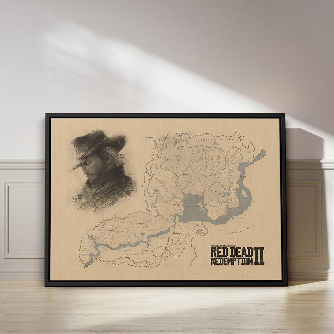 RDR2 Map Canvas Wall Art Print, Red Dead Redemption 2 Map, RDR2 Map ...