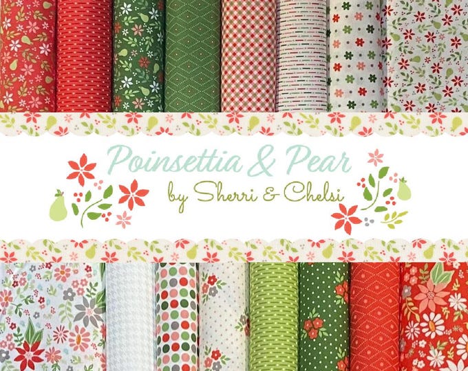 Christmas Poinsettia and Pear by Sherri & Chelsi for Moda Fabrics, 16 pieces