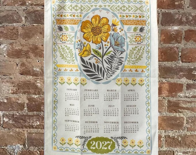 Tea Towel Calendar 2027 Vintage Inspired Floral - Cotton Cloth Fabric