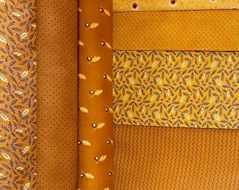Pumpkin Spice Gatherings by Lisa Bongean of Primitive Gatherings for MODA Fabrics, quilting cotton bundle 7 pieces