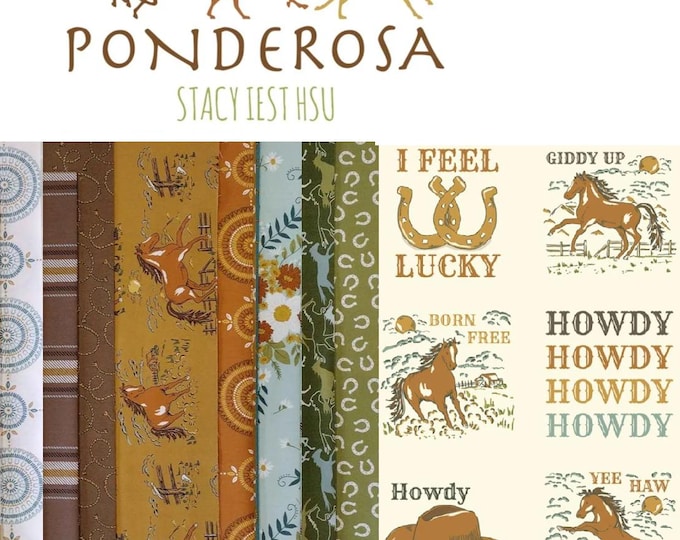 Ponderosa Western Cowboy Rodeo quilting fabric bundle, 10 half-yard cuts with 1 panel