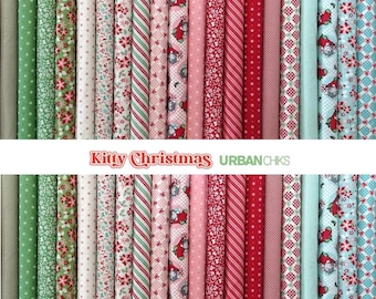 Kitty Christmas Moda Fabrics - 20 pieces with optional panel