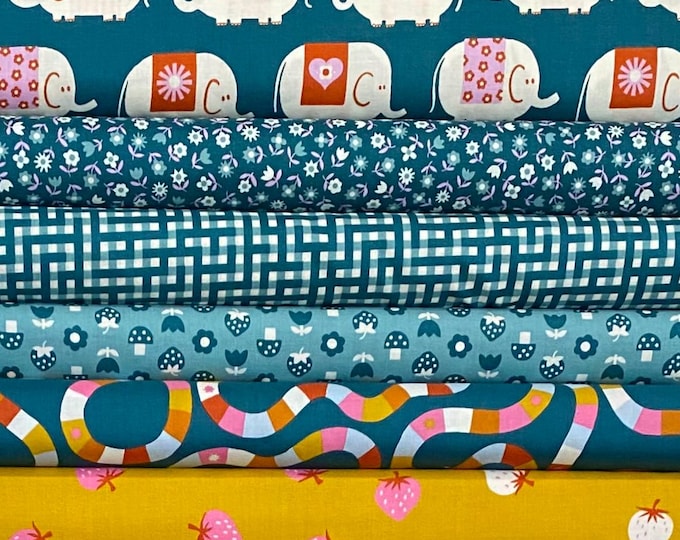 Picture Book by Kimberly Kight - Ruby Star Society/Moda Fabrics - Dark Blue and Goldenrod, 6 pieces