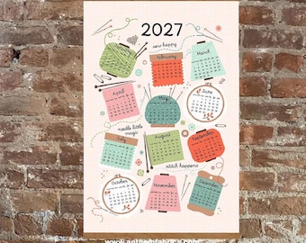 Tea Towel Calendar 2027 Vintage Inspired Sewing Notions FS1057 - Cotton Cloth Fabric