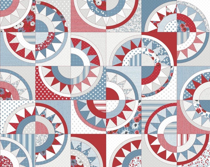 Old Glory Patchwork wide width backing Panel fabric By Lella Boutique for Moda Fabrics, 5208-11 Multi