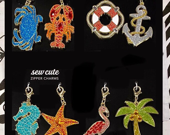 Cathe Holden Rhinestone Zipper Pulls Charms - Sew Cute collection | Beach Coastal Theme