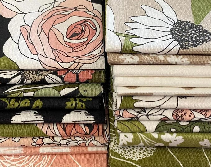 Botany by Alli K Designs for Moda Fabrics - Nature Floral Green Pink Raven, 20 pieces