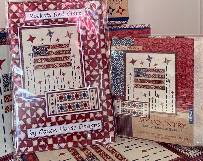 Featured listing image: MODA My Country Quilt Table Runner Box Kit KIT7040 Kathy Schmitz fabrics and pattern