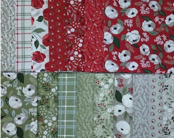 Hustle & Bustle Basic Grey Christmas Fabric Bundle #3 Grey Red Green White  - Moda Fabrics, 20 fat quarters