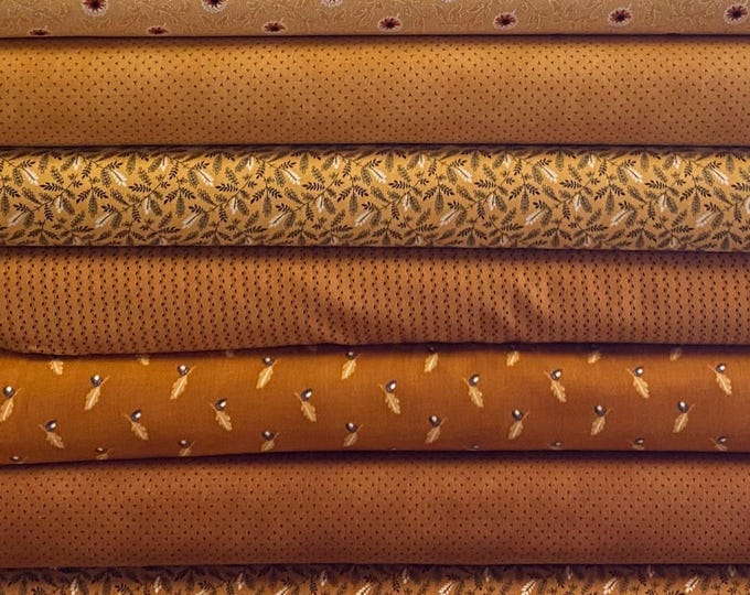 Pumpkin Spice Gatherings by Lisa Bongean of Primitive Gatherings for MODA Fabrics, quilting cotton bundle 7 pieces
