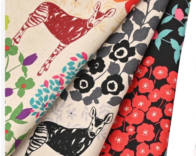 Echino by Etsuko Furuya - Cotton Linen Fabric - Savanna Animals Bond EF90300-300 , 1 yard