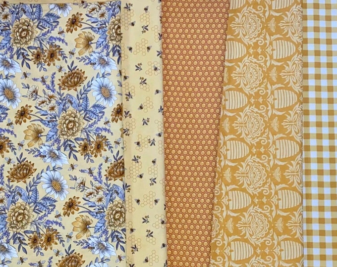 Bees Honey and Lavender by Deb Strain for Moda - Honey Yellows, 5 pieces